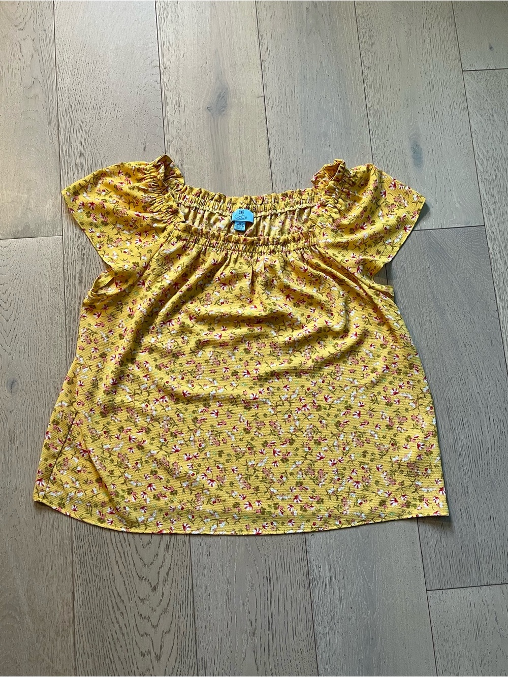 CeCe Yellow Floral Off-Shoulder Smocked Top
